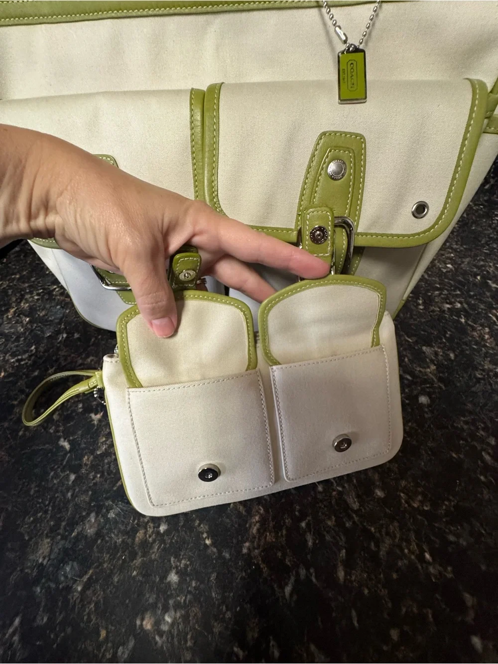 Coach Hampton Garden Tote + Matching Field Wristlet Set Lime Green Y2K